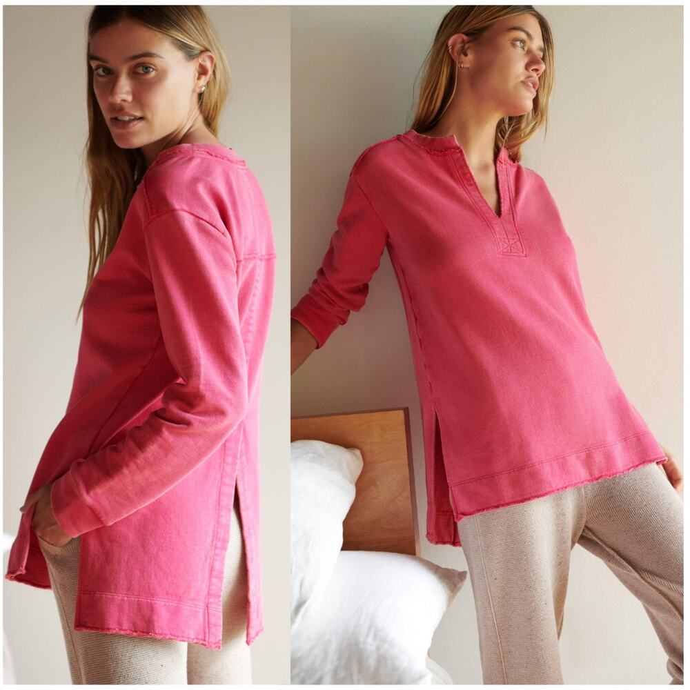 ANTHROPOLOGIE Pilcro Split Hem Tunic Pink Sweatshirt Pullover | S‌‌mall